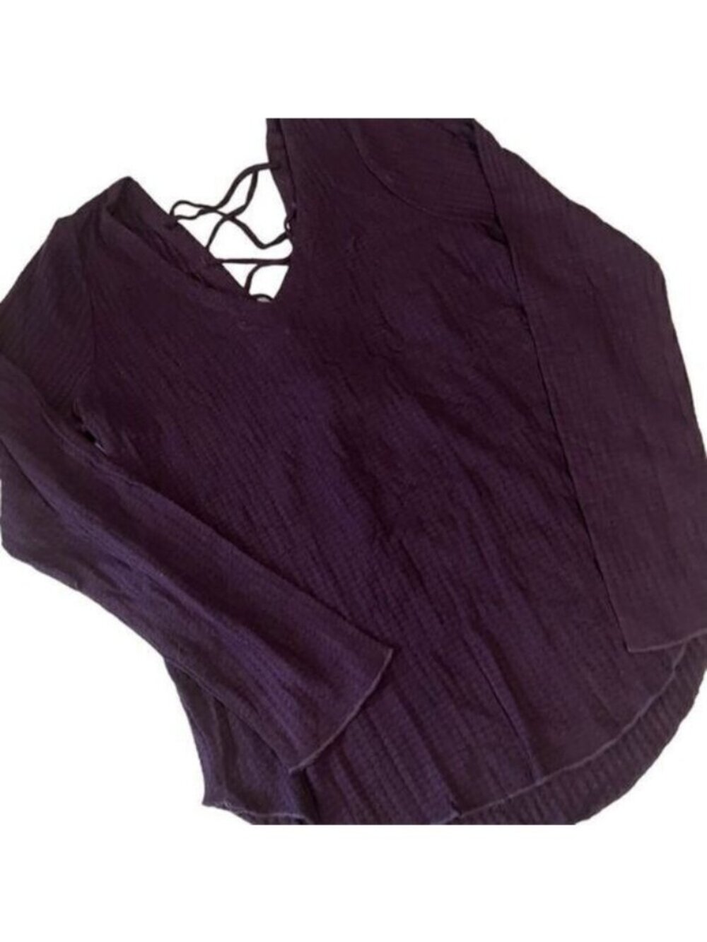 Chaser Purple Waffle Print Long Sleeves Strappy Tie Back‎ Top Size M NWT